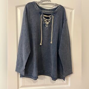 Size 26/28- New, Lane Bryant lace up tunic- vintage blue in color
